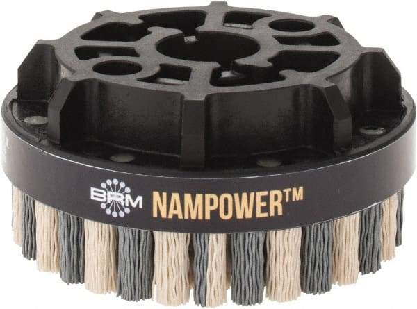 Brush Research Mfg. - 4" 320 Grit Ceramic/Silicon Carbide Tapered Disc Brush - Fine Grade, CNC Adapter Connector, 0.71" Trim Length, 7/8" Arbor Hole - Exact Industrial Supply
