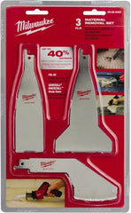 3 Piece, 1-1/2″ to 3″ Long x 0.06″ Thick, Steel Reciprocating Saw Blade Set Straight Profile, 0 Teeth per Inch, Grit Edge
