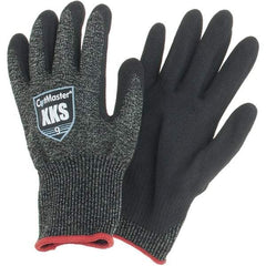 Value Collection - Size L, ANSI Cut Lvl A5, Puncture Lvl 4, Abrasion Lvl 4, Nitrile Coated Cut & Puncture Resistant Gloves - Palm Coated, Black, Paired - Exact Industrial Supply