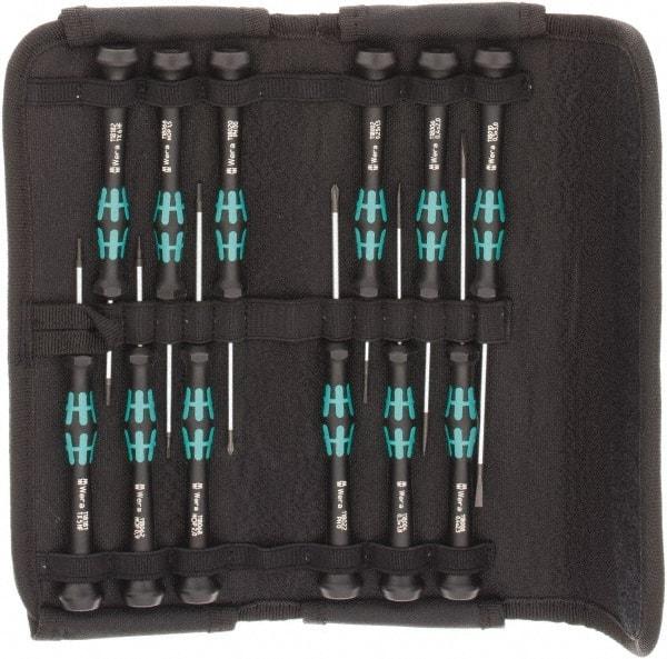 Wera - 12 Piece Hex, Phillips, Slotted & Torx Screwdriver Set - Blade Sizes: Width mm 1.5, 2, 3 & 1.8, Bit Sizes: Torx T-5 & T-6 - Exact Industrial Supply