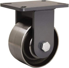 Hamilton - 6" Diam x 3" Wide x 8" OAH Top Plate Mount Rigid Caster - Forged Steel, 6,000 Lb Capacity, Sealed Precision Ball Bearing, 5-1/4 x 7-1/4" Plate - Exact Industrial Supply