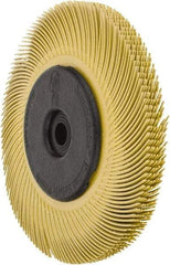 3M - 6" Diam, 7/16" Max Face Width, Plain Hole Radial Bristle Brush - 80 Grit, Medium Grade, 6,000 Max RPM, Yellow - Exact Industrial Supply
