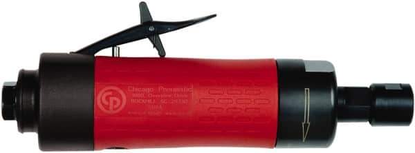 Chicago Pneumatic - 1/4" Collet, Straight Handle, Air Angle Die Grinder - 20,000 RPM, Rear Exhaust, 27.5 CFM, 0.7 hp, 90 psi, 6.35mm Inlet - Exact Industrial Supply