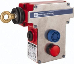 Telemecanique Sensors - 10 Amp, 2NO/2NC Configuration, Rope Operated Limit Switch - Pushbutton Reset, Rope Pull, Pilot Light Indicator, 300 VAC - Exact Industrial Supply