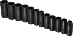 Proto - 12 Piece 3/8" Drive Black Finish Deep Well Impact Socket Set - 6 Points, 8mm to 19mm Range, Metric Measurement Standard - Exact Industrial Supply