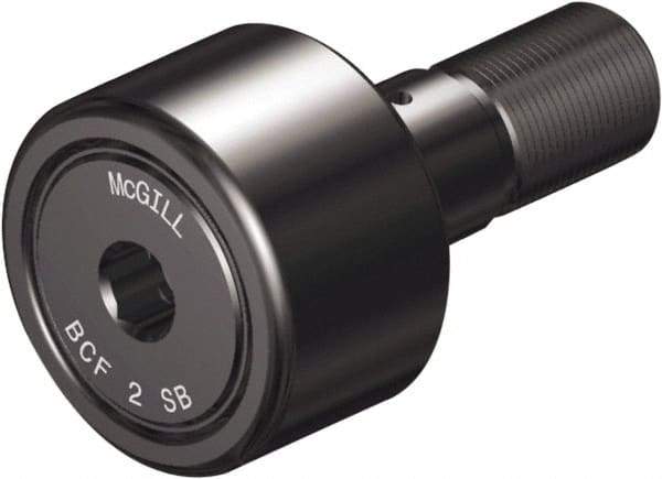 McGill - 1-1/8" Roller Diam x 5/8" Width, 7/16" Stud Diam x 1" Length, Sealed Self Lubricating Stud Cam Follower with Nonmetallic Bushing and Hex - Steel, 1/2" Thread Length, 7/16-20 Thread, 1.66" OAL - Exact Industrial Supply