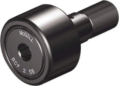 McGill - 1-1/2" Roller Diam x 7/8" Width, 5/8" Stud Diam x 1-1/2" Length, Sealed Self Lubricating Stud Cam Follower with Nonmetallic Bushing and Hex - Steel, 3/4" Thread Length, 5/8-18 Thread, 2.41" OAL - Exact Industrial Supply