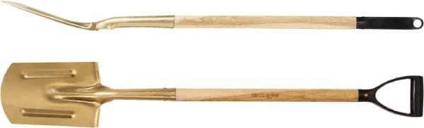 Ampco - 11" High Round Aluminum Bronze Spade - 26-1/2" Long Wood D-Grip Handle - Exact Industrial Supply