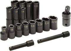 SK - 17 Piece 1/2" Drive Standard Deep Impact Socket Set - 6 Points, 3/8 to 3/4", Inch Measurement Standard - Exact Industrial Supply