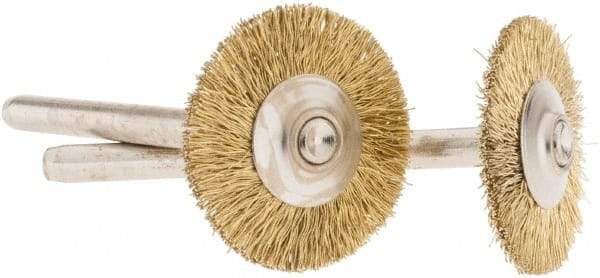 Dremel - 3/4" OD, 1/8" Shank Diam, Straight Filament Brass Wheel Brush - 1/16" Face Width, 3/4" Trim Length, 15,000 RPM - Exact Industrial Supply