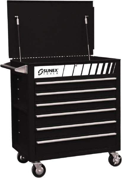 Sunex Tools - 600 Lb Capacity, 34-1/2" Wide x 20" Long x 39-1/2" High Service Cart - 6 Shelf, Steel, Heavy-Duty Casters - Exact Industrial Supply