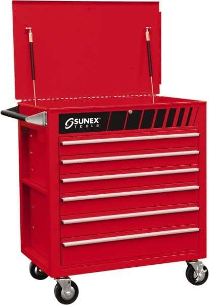 Sunex Tools - 600 Lb Capacity, 34-1/2" Wide x 20" Long x 39-1/2" High Service Cart - 6 Shelf, Steel, Heavy-Duty Casters - Exact Industrial Supply