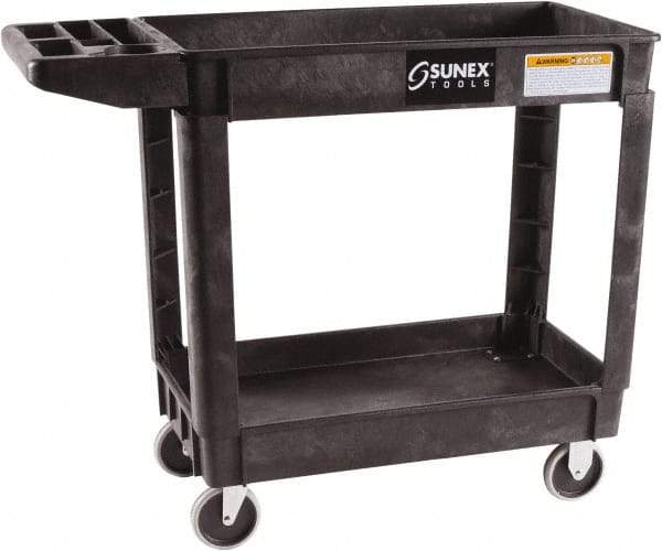 Sunex Tools - 500 Lb Capacity, 18" Wide x 41" Long x 33-1/2" High Standard Utility Cart - 2 Shelf, Plastic, Hard Rubber Casters - Exact Industrial Supply