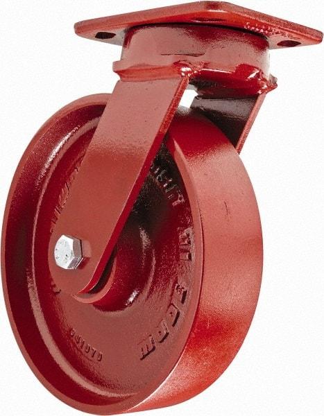 Hamilton - 8" Diam x 2" Wide x 9-1/2" OAH Top Plate Mount Swivel Caster - Steel, 1,500 Lb Capacity, Sealed Precision Ball Bearing, 4 x 5" Plate - Exact Industrial Supply