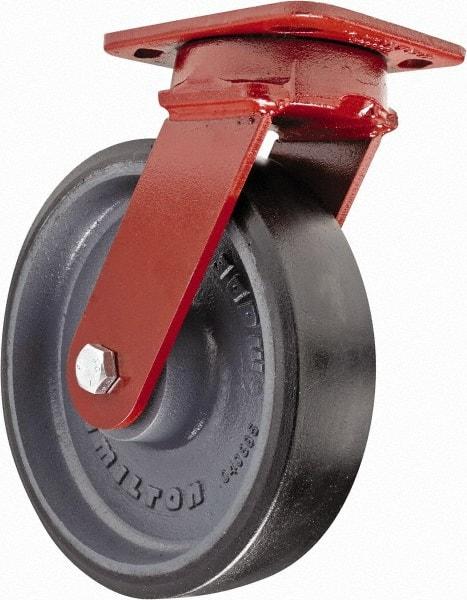 Hamilton - 8" Diam x 2" Wide x 9-1/2" OAH Top Plate Mount Swivel Caster with Brake - Polyurethane, 1,950 Lb Capacity, Sealed Precision Ball Bearing, 4 x 5" Plate - Exact Industrial Supply