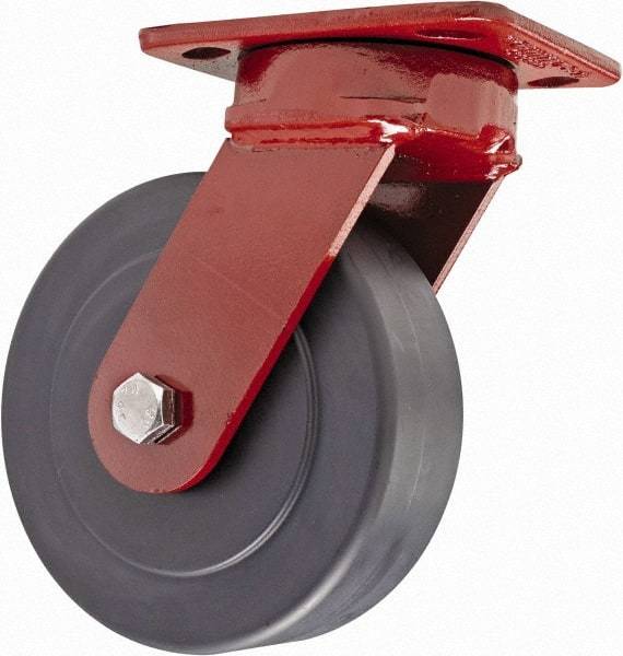 Hamilton - 6" Diam x 2" Wide x 7-1/2" OAH Top Plate Mount Swivel Caster with Brake - Plastic, 2,300 Lb Capacity, Sealed Precision Ball Bearing, 4 x 5" Plate - Exact Industrial Supply