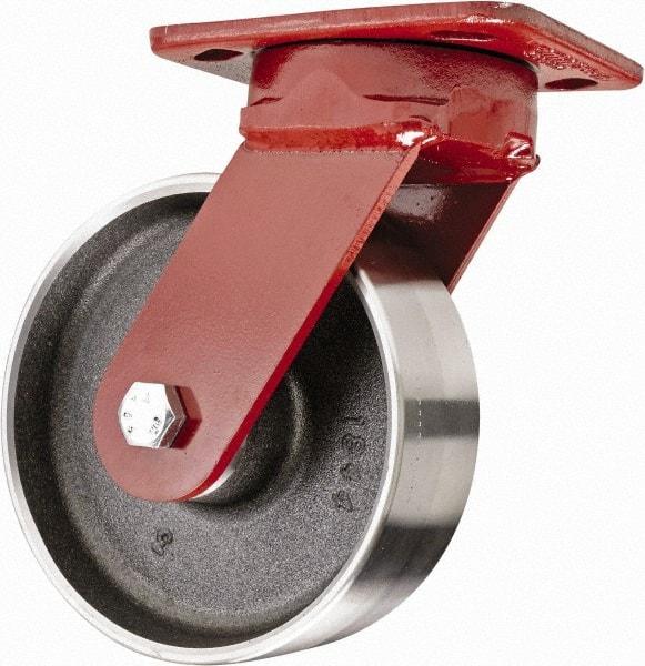 Hamilton - 6" Diam x 2" Wide x 7-1/2" OAH Top Plate Mount Swivel Caster with Brake - Steel, 2,500 Lb Capacity, Sealed Precision Ball Bearing, 4 x 5" Plate - Exact Industrial Supply