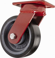 Hamilton - 6" Diam x 2" Wide x 7-1/2" OAH Top Plate Mount Swivel Caster with Brake - Polyurethane, 1,560 Lb Capacity, Sealed Precision Ball Bearing, 4 x 5" Plate - Exact Industrial Supply