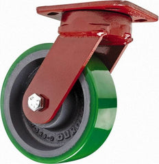 Hamilton - 6" Diam x 2" Wide x 7-1/2" OAH Top Plate Mount Swivel Caster with Brake - Polyurethane, 1,200 Lb Capacity, Sealed Precision Ball Bearing, 4 x 5" Plate - Exact Industrial Supply