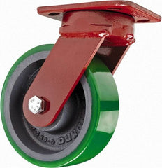 Hamilton - 6" Diam x 2" Wide x 7-1/2" OAH Top Plate Mount Swivel Caster - Polyurethane, 1,200 Lb Capacity, Sealed Precision Ball Bearing, 4 x 5" Plate - Exact Industrial Supply