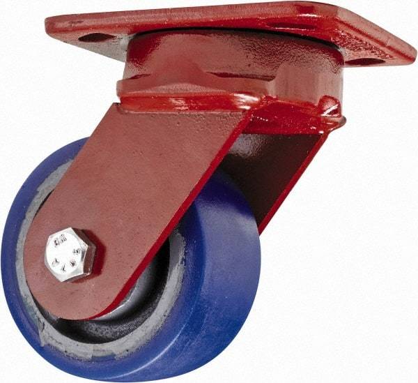 Hamilton - 4" Diam x 2" Wide x 5-5/8" OAH Top Plate Mount Swivel Caster - Polyurethane, 600 Lb Capacity, Sealed Precision Ball Bearing, 4 x 5" Plate - Exact Industrial Supply