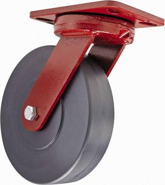 Hamilton - 8" Diam x 2" Wide x 9-3/4" OAH Top Plate Mount Swivel Caster with Brake - Plastic, 2,500 Lb Capacity, Sealed Precision Ball Bearing, 4-1/2 x 6-1/2" Plate - Exact Industrial Supply