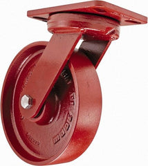 Hamilton - 8" Diam x 2" Wide x 9-3/4" OAH Top Plate Mount Swivel Caster with Brake - Steel, 1,500 Lb Capacity, Sealed Precision Ball Bearing, 4-1/2 x 6-1/2" Plate - Exact Industrial Supply