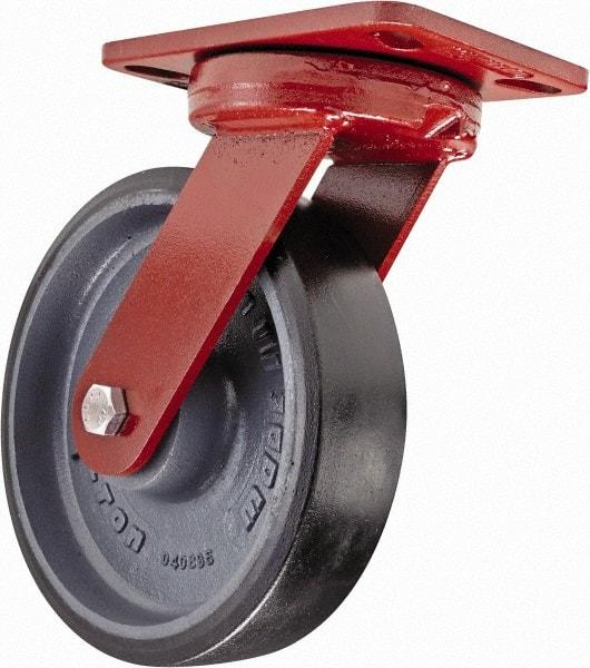 Hamilton - 8" Diam x 2" Wide x 9-3/4" OAH Top Plate Mount Swivel Caster with Brake - Polyurethane, 1,950 Lb Capacity, Sealed Precision Ball Bearing, 4-1/2 x 6-1/2" Plate - Exact Industrial Supply