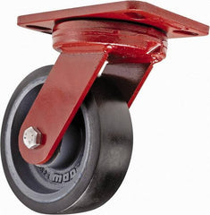 Hamilton - 6" Diam x 2" Wide x 7-3/4" OAH Top Plate Mount Swivel Caster with Brake - Polyurethane, 1,560 Lb Capacity, Sealed Precision Ball Bearing, 4-1/2 x 6-1/2" Plate - Exact Industrial Supply