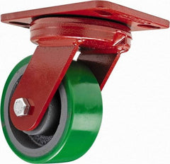 Hamilton - 4" Diam x 2" Wide x 5-5/8" OAH Top Plate Mount Swivel Caster - Polyurethane, 750 Lb Capacity, Sealed Precision Ball Bearing, 4-1/2 x 6-1/2" Plate - Exact Industrial Supply