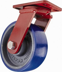 Hamilton - 8" Diam x 3" Wide x 10-1/4" OAH Top Plate Mount Swivel Caster with Brake - Polyurethane, 2,000 Lb Capacity, Sealed Precision Ball Bearing, 4-1/2 x 6-1/2" Plate - Exact Industrial Supply