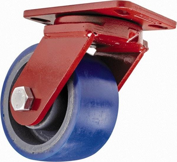 Hamilton - 6" Diam x 3" Wide x 7-1/2" OAH Top Plate Mount Swivel Caster with Brake - Polyurethane, 1,800 Lb Capacity, Sealed Precision Ball Bearing, 4-1/2 x 6-1/2" Plate - Exact Industrial Supply