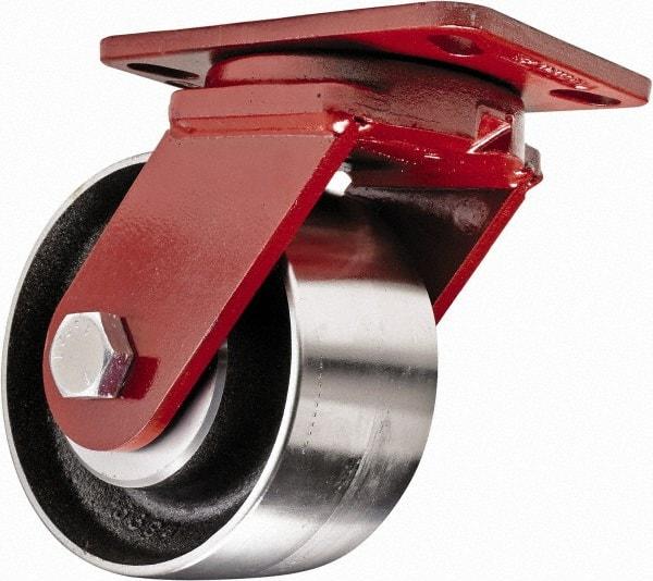 Hamilton - 6" Diam x 2" Wide x 7-3/4" OAH Top Plate Mount Swivel Caster - Steel, 2,500 Lb Capacity, Sealed Precision Ball Bearing, 4-1/2 x 6-1/2" Plate - Exact Industrial Supply