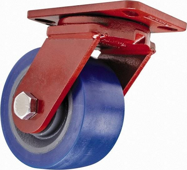 Hamilton - 6" Diam x 3" Wide x 7-1/2" OAH Top Plate Mount Swivel Caster - Polyurethane, 2,450 Lb Capacity, Sealed Precision Ball Bearing, 4-1/2 x 6-1/2" Plate - Exact Industrial Supply