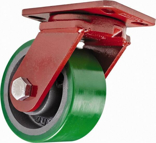 Hamilton - 6" Diam x 3" Wide x 7-1/2" OAH Top Plate Mount Swivel Caster - Polyurethane, 2,200 Lb Capacity, Sealed Precision Ball Bearing, 4-1/2 x 6-1/2" Plate - Exact Industrial Supply