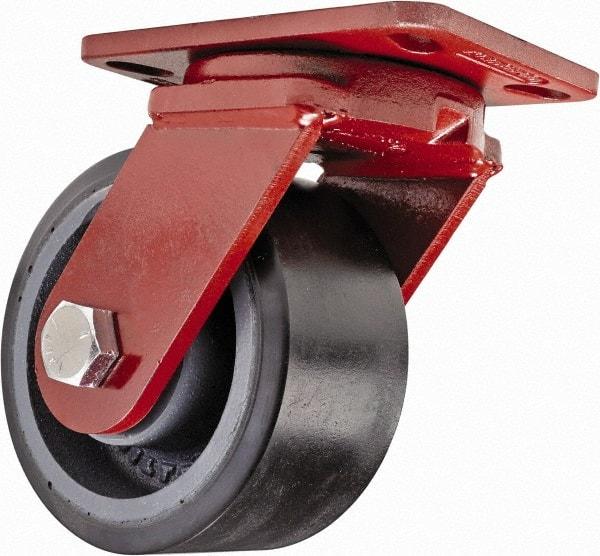 Hamilton - 6" Diam x 3" Wide x 7-1/2" OAH Top Plate Mount Swivel Caster - Polyurethane, 2,860 Lb Capacity, Sealed Precision Ball Bearing, 4-1/2 x 6-1/2" Plate - Exact Industrial Supply