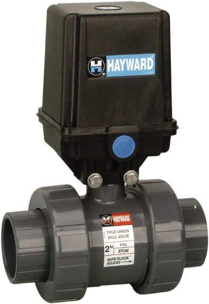 Hayward - 1-1/2" Pipe, 250 psi WOG Rating, PVC Electric Actuated Ball Valve - EPDM Seal, Full Port, 250 WSP Rating - Exact Industrial Supply