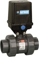 Hayward - 2" Pipe, 250 psi WOG Rating, PVC Electric Actuated Ball Valve - FPM Seal, Full Port, 250 WSP Rating - Exact Industrial Supply