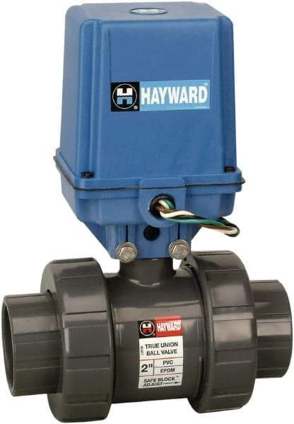 Hayward - 2" Pipe, 250 psi WOG Rating, PVC Electric Actuated Ball Valve - EPDM Seal, Full Port, 250 WSP Rating - Exact Industrial Supply