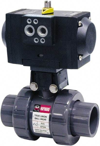 Hayward - 1" Pipe, 250 psi WOG Rating, PVC Pneumatic Double Acting Actuated Ball Valve - EPDM Seal, Full Port, 250 WSP Rating - Exact Industrial Supply