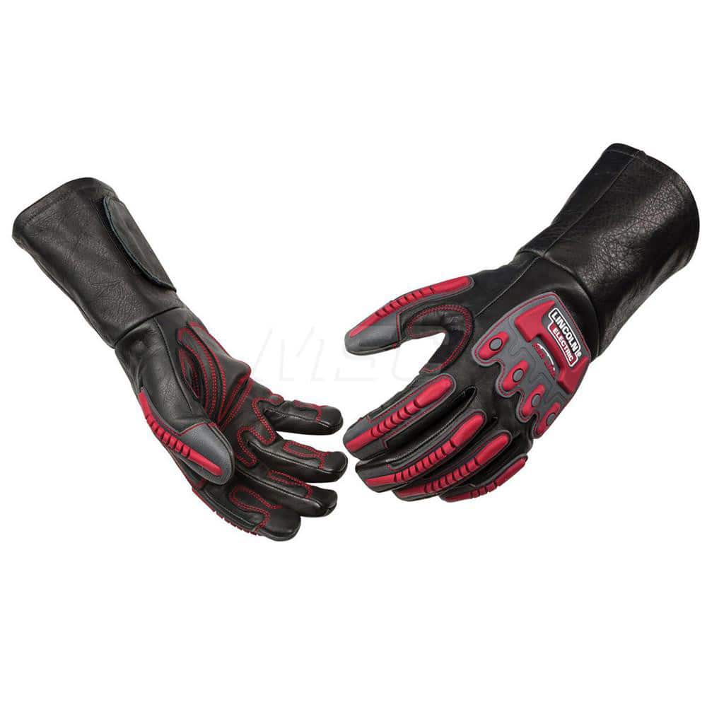 Welding Gloves: Size Medium, Uncoated, MIG Welding Application Black & Red, Uncoated Coverage, Textured Grip