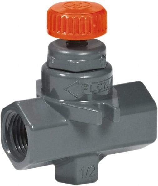 Hayward - 1/2" Pipe, Inline Needle Valve - FPM Seal, Threaded Ends, Grade GFPP per ASTM D4101 Polypropylene Valve, 150 Max psi - Exact Industrial Supply