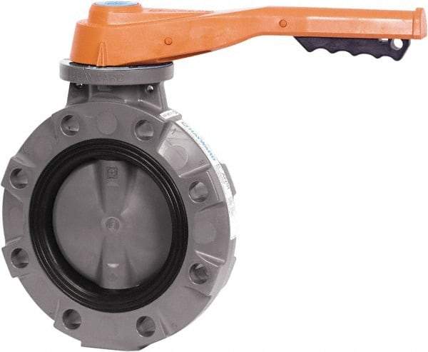 Hayward - 4" Pipe, Wafer Butterfly Valve - Lever Handle, ASTM D1784 Cell Class 12454 PVC Body, FPM Seat, 150 WOG, PVC Disc, Stainless Steel Stem - Exact Industrial Supply