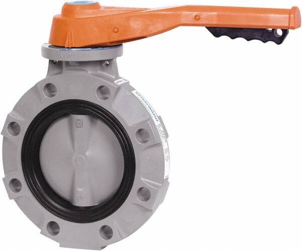 Hayward - 4" Pipe, Wafer Butterfly Valve - Lever Handle, ASTM D1784 Cell Class 23447 CPVC Body, FPM Seat, 150 WOG, CPVC Disc, Stainless Steel Stem - Exact Industrial Supply