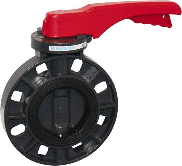 Hayward - 4" Pipe, Wafer Butterfly Valve - Lever Handle, ASTM D1784 Cell Class 12454 PVC Body, EPDM Seat, 150 WOG, PVC Disc, Stainless Steel Stem - Exact Industrial Supply