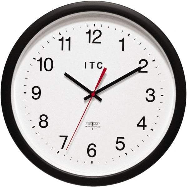 Infinity Insttruments - 13-3/4 Inch Diameter, White Face, Dial Wall Clock - Analog Display, Black Case, Runs on AA Battery - Exact Industrial Supply