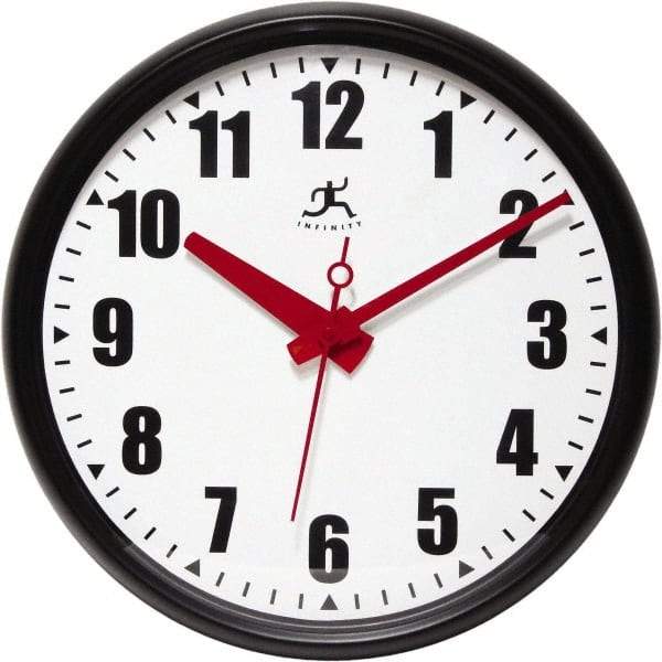 Infinity Insttruments - 13-1/2 Inch Diameter, White Face, Dial Wall Clock - Analog Display, Black Case, Runs on AA Battery - Exact Industrial Supply