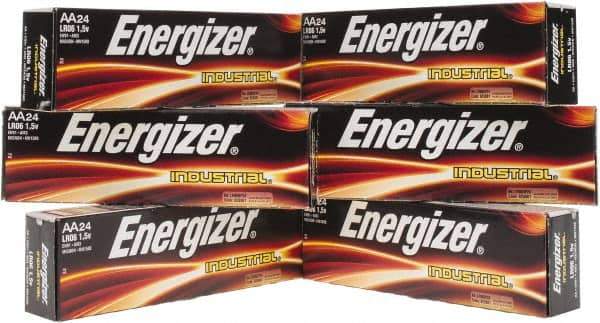 Energizer - Size AA, Alkaline, 144 Pack, Standard Battery - 1.5 Volts, Flat Terminal, LR6, ANSI, IEC Regulated - Exact Industrial Supply