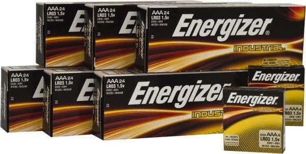 Energizer - Size AAA, Alkaline, 144 Pack, Standard Battery - 1.5 Volts, Button Tab Terminal, LR03, ANSI, IEC Regulated - Exact Industrial Supply