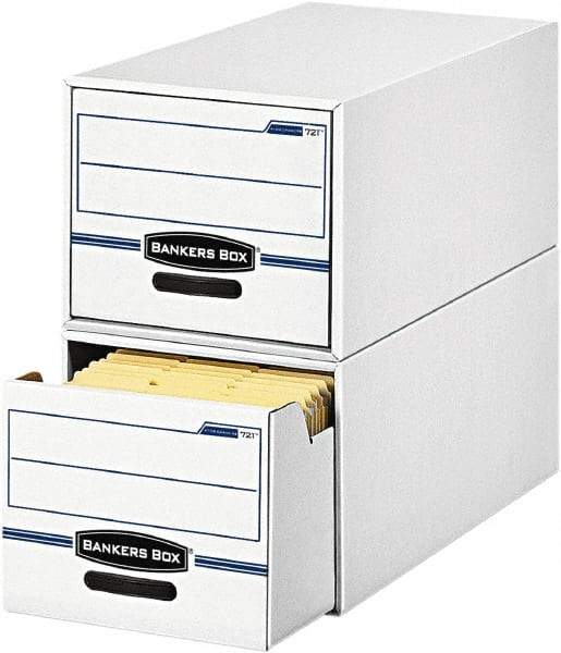 BANKERS BOX - 1 Compartment, 12 Inch Wide x 23 Inch Deep x 10 Inch High, File Storage Box - Corrugated, White and Blue - Exact Industrial Supply